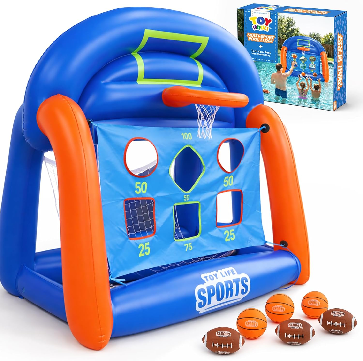 Kids Toys Kids Toys - เกมส์สระน้ำแบบมัลติสปอร์ตเป่าลมสำหรับเด็ก วัยรุ่น และผู้ใหญ่ - ชุดเล่นน้ำบาสเก็ตบอลและฟุตบอล ของเล่นสระว่ายน้ำแสนสนุกสำหรับครอบครัว