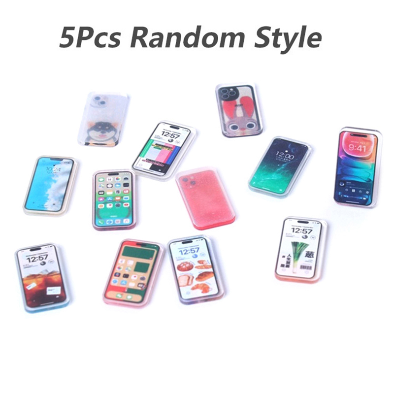 Kids Toys Smartphone - สุ่ม 5 ชิ้น 1:12 ตุ๊กตาจิ๋วโทรศัพท์มือถือจำลองสมาร์ทโฟนรุ่นเด็กแกล้งทำเป็นเล่นของเล่นอุปกรณ์เสริมบ้านตุ๊กตา
