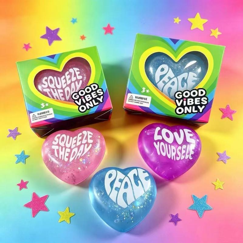 Kids Toys Quotes - 【M】ของเล่นบีบรูปหัวใจประดับกลิตเตอร์พร้อมคำพูดสร้างแรงบันดาลใจ สัมผัสนุ่ม สำหรับเด็กและผู้ใหญ่ ช่วยผ่อนคลาย เหมาะสำหรับงานปาร์ตี้