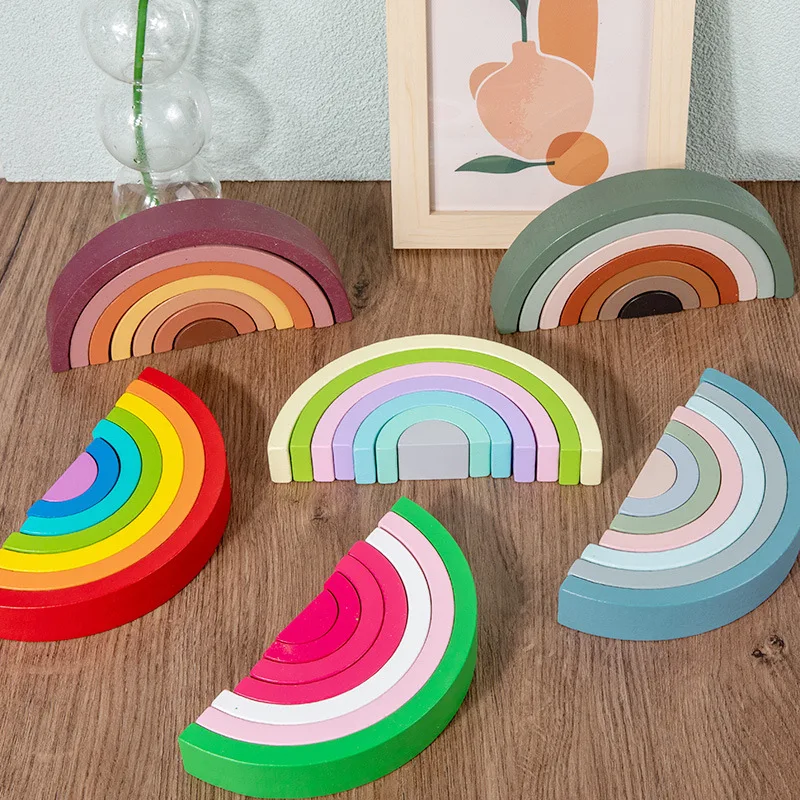 Wooden Blocks Stacking - Arch Bridge Rainbow บล็อกอาคารไม้ซ้อนเกมสีความรู้ความเข้าใจเด็ก Montessori การศึกษาของเล่นไม้สําหรับเด็ก