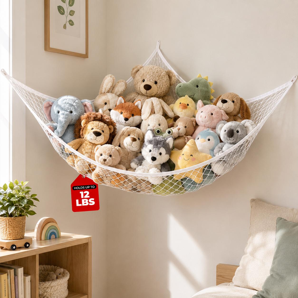 Kids Toys Kids Toys - ตาข่ายเก็บของเล่นแบบแขวน ที่จัดเก็บตุ๊กตาและของเล่นขนาดใหญ่ ประหยัดพื้นที่ ติดตั้งง่าย ตกแต่งห้องสำหรับห้องนอนเด็ก ห้องเล่น