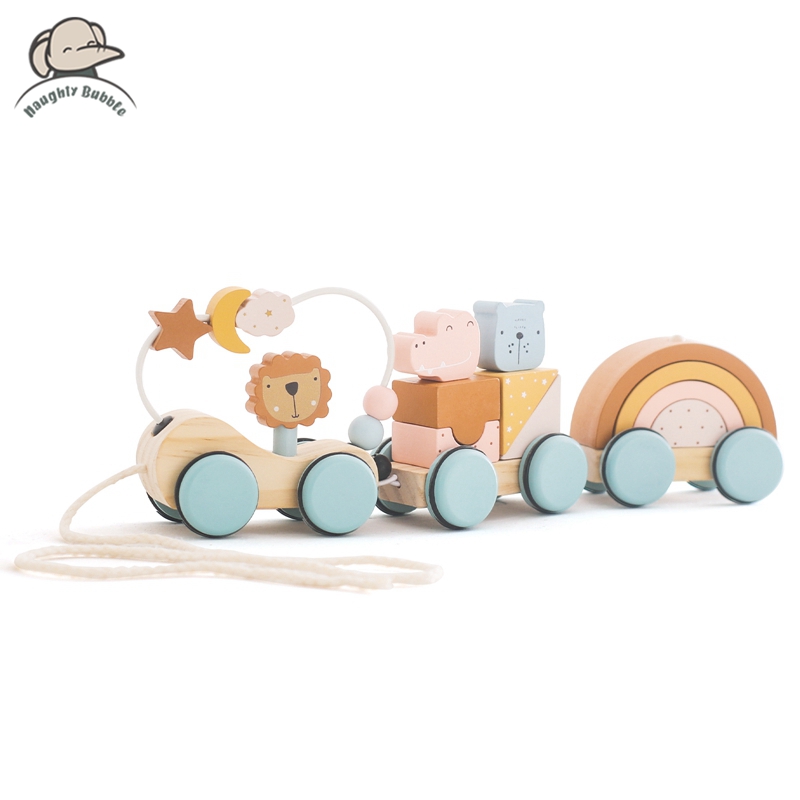 Wooden Blocks Stacking - ไม้ Montessori ของเล่นบล็อกสัตว์รถไฟ Building Block ซ้อนของเล่น