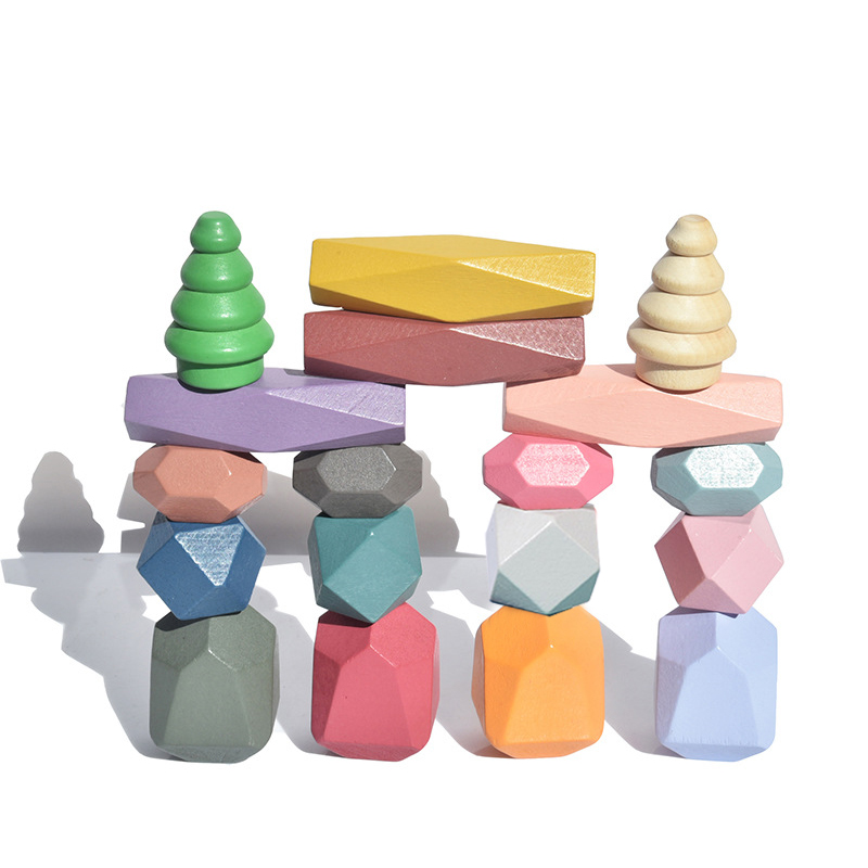 18 ชิ้นไม้ซ้อน Rocks Building  - Wooden Blocks Stacking บทวิจารณ์และราคา