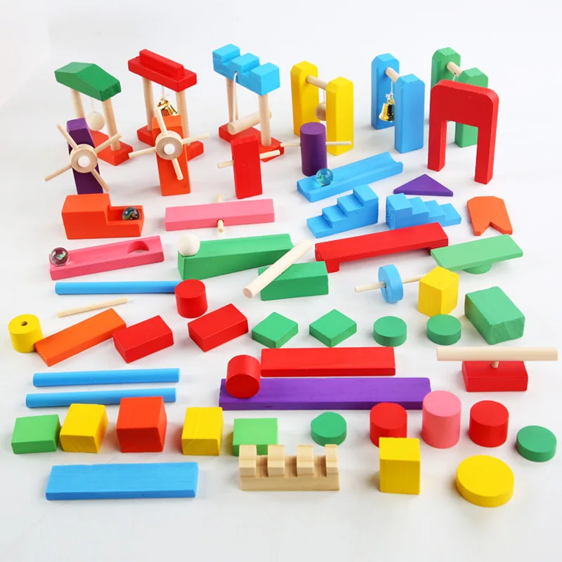 Montessori ของเล่นไม้รุ้งโดมิโ - Wooden Blocks Stacking บทวิจารณ์และราคา