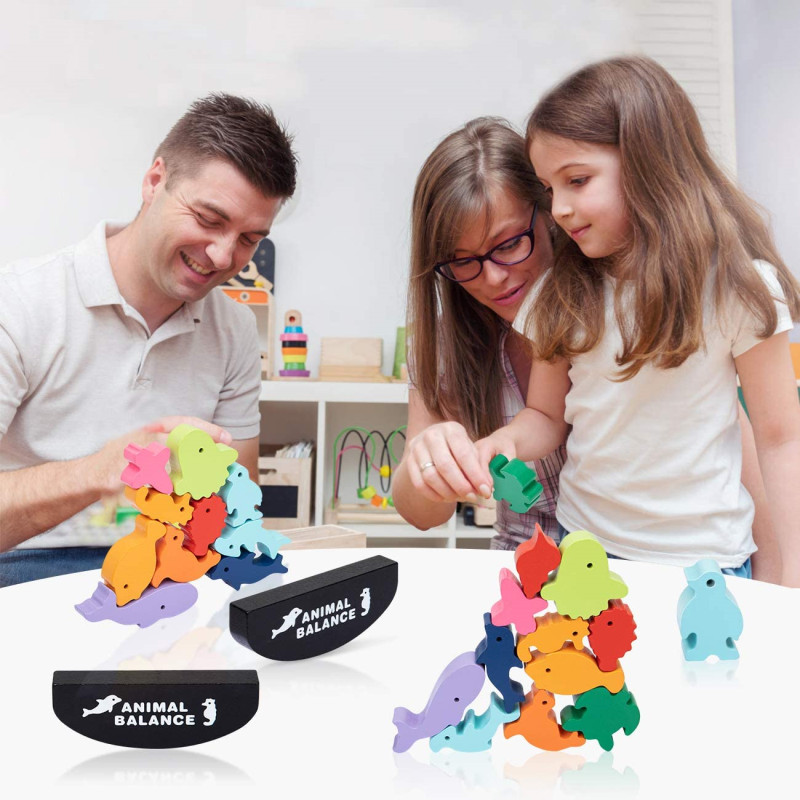 เด็กใหม่ Montessori สัตว์ไม้ B - Wooden Blocks Stacking บทวิจารณ์และราคา