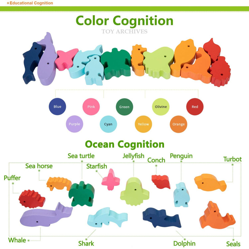 เด็กใหม่ Montessori สัตว์ไม้ B - Wooden Blocks Stacking บทวิจารณ์และราคา