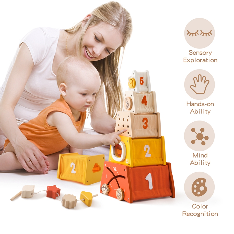 ของเล่นเด็ก Montessori กระดานเ - Wooden Blocks Stacking บทวิจารณ์และราคา